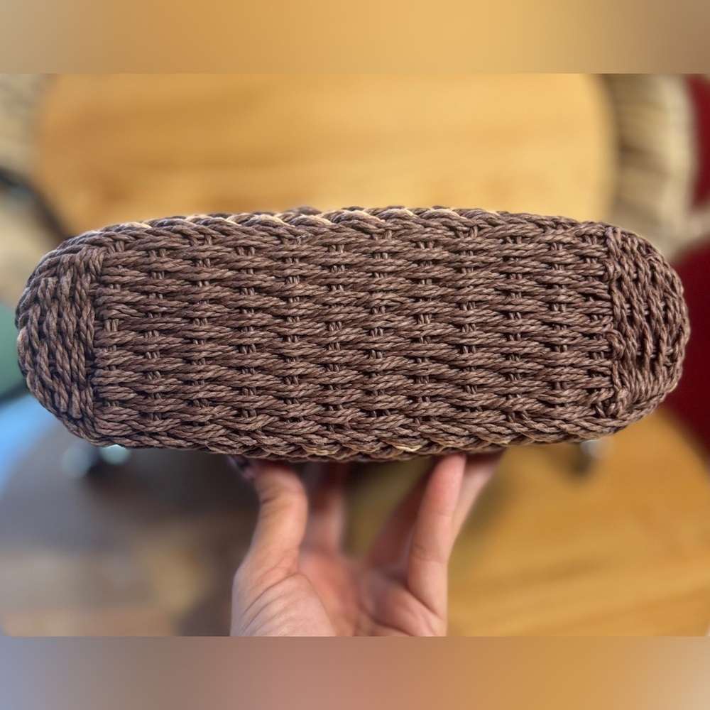 Brighton Woven Beige Brown Rattan Basket Purse Bag Leather Straps Silver Charms - Picture 9 of 13